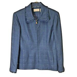 Alfred Dunner Blue Textured Zip Jacket Women’s 12 Lined Fringe Trim